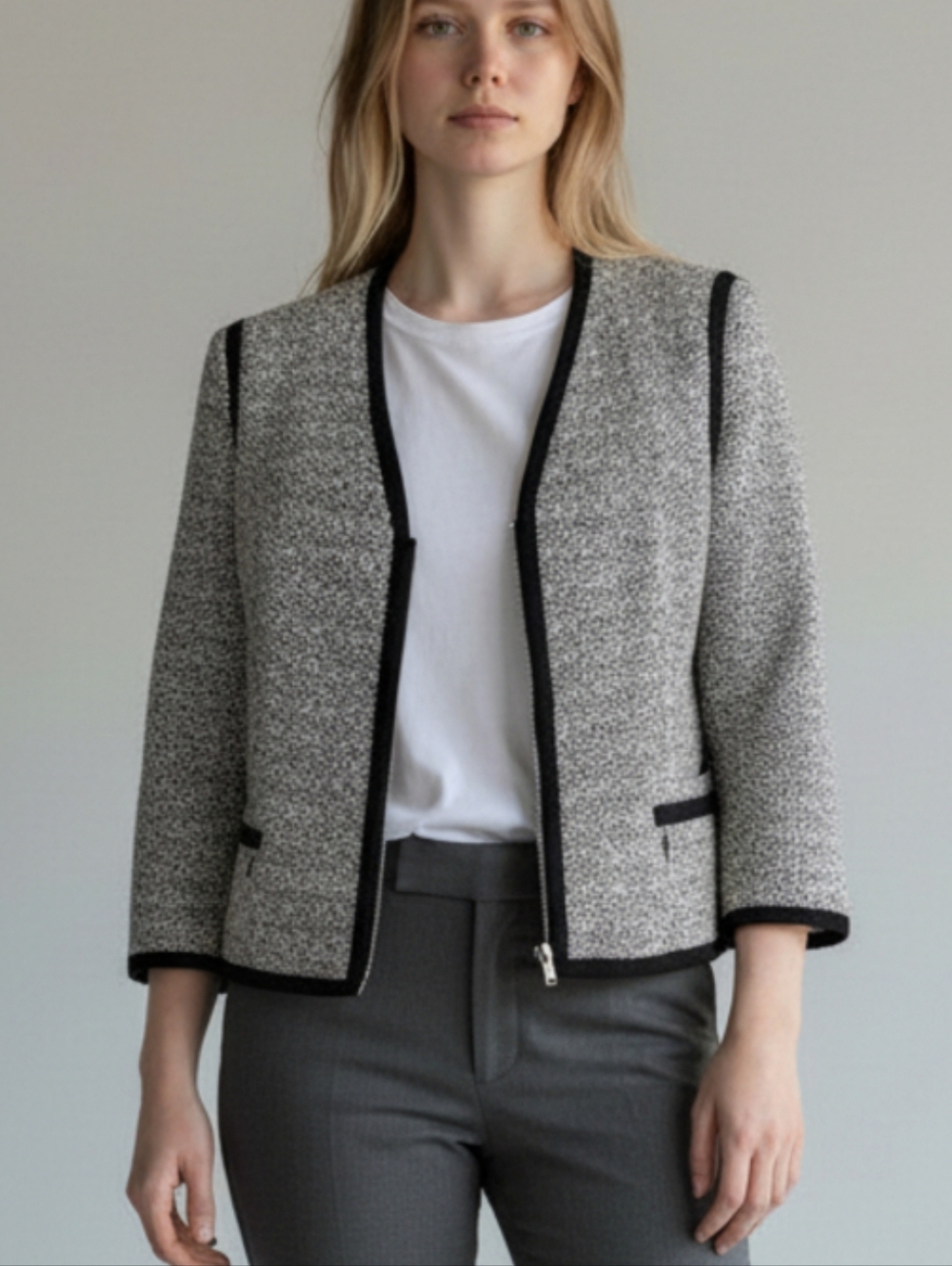 White House Black Market Size 10 Zip-Front Tweed Jacket